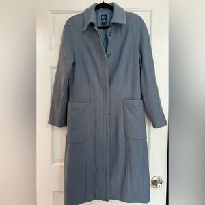 Vtg Wool GAP Women's Long Trench Coat in Light Blue